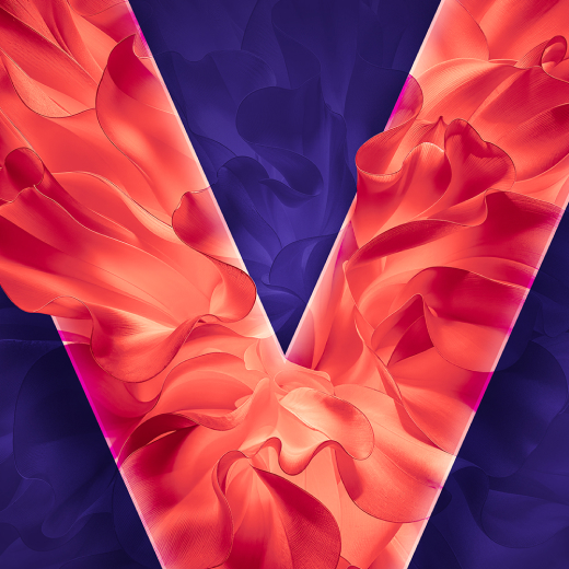 VEEV NOW ULTRA plavi V VEEV logotip na ljubičastoj pozadini.